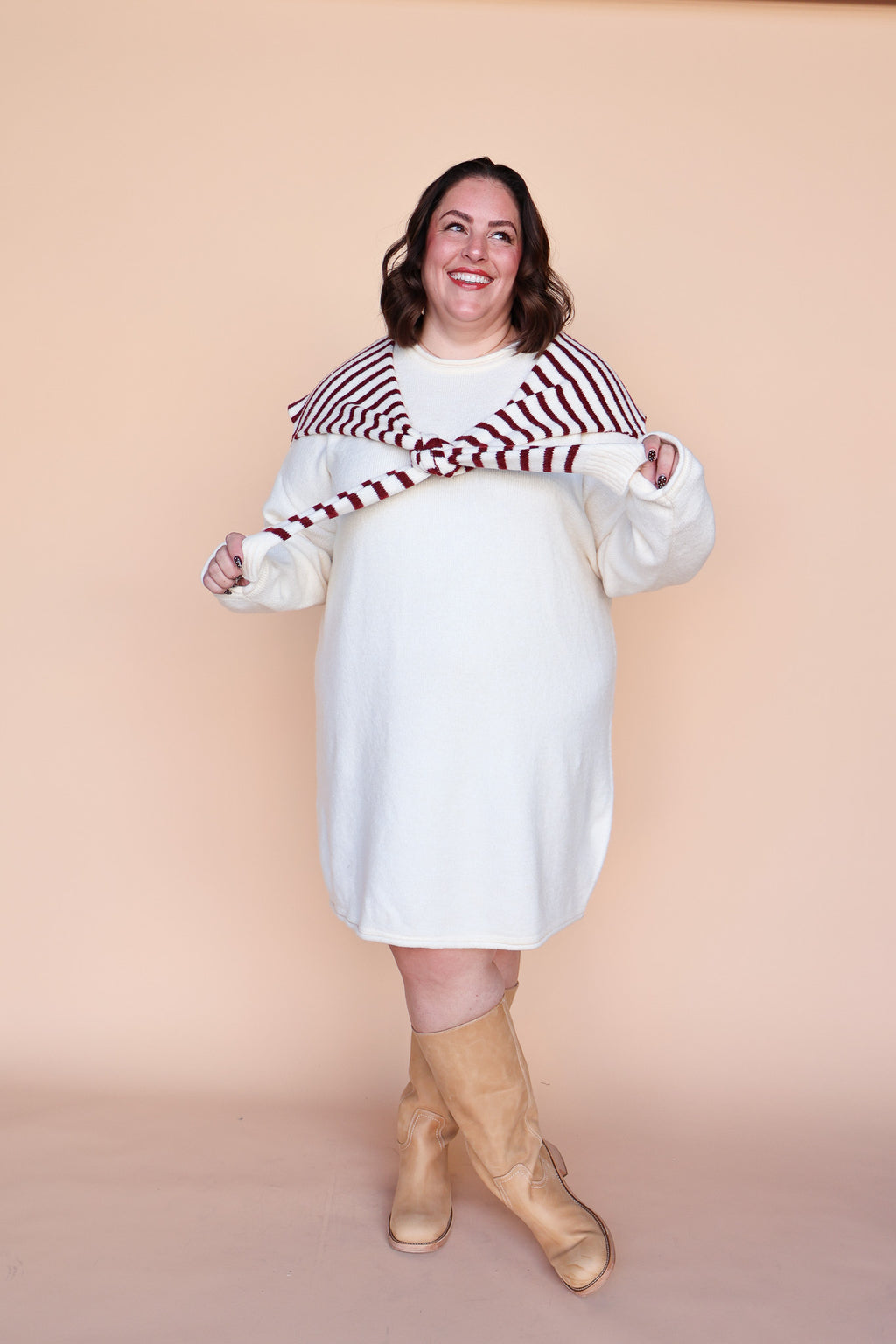 Sloane Layered Sweater Knit Dress in Cream