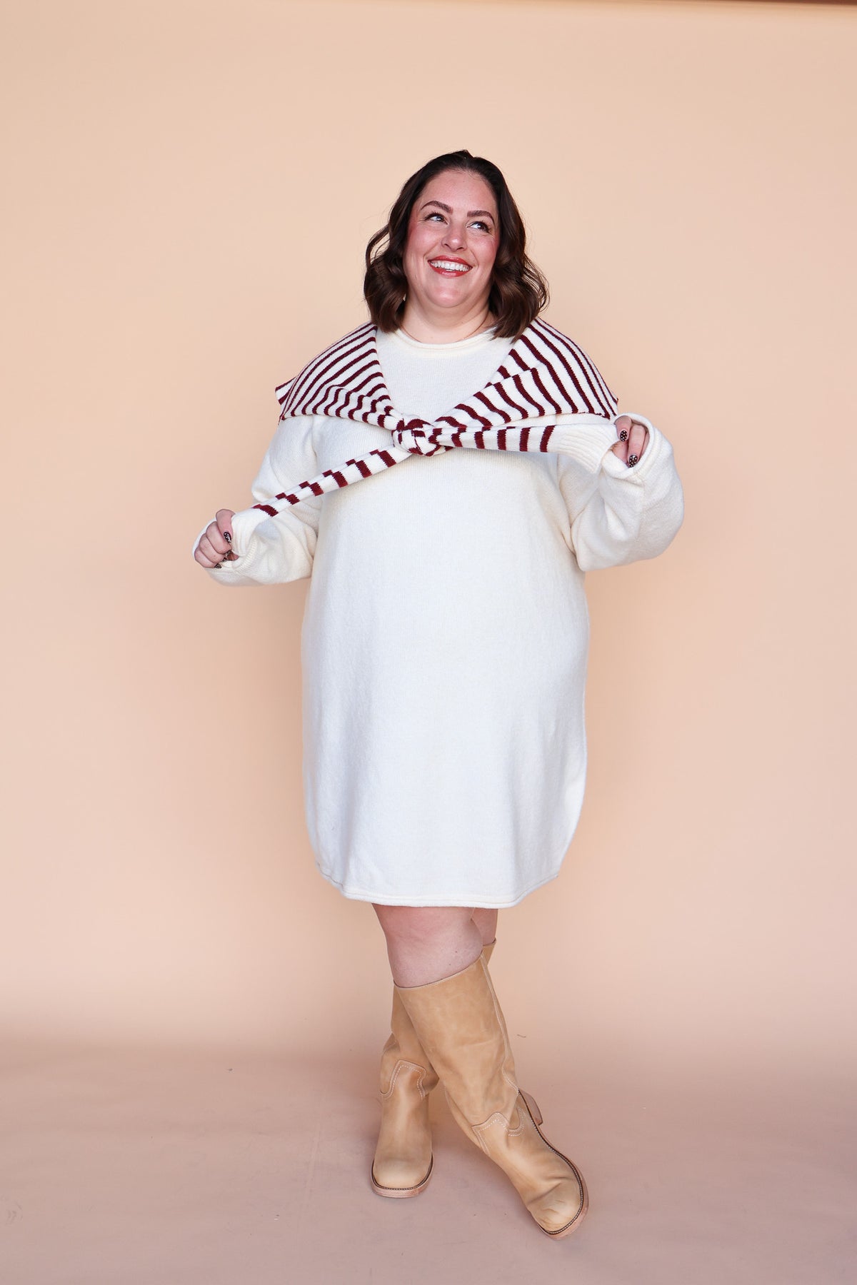 Sloane Layered Sweater Knit Dress in Cream