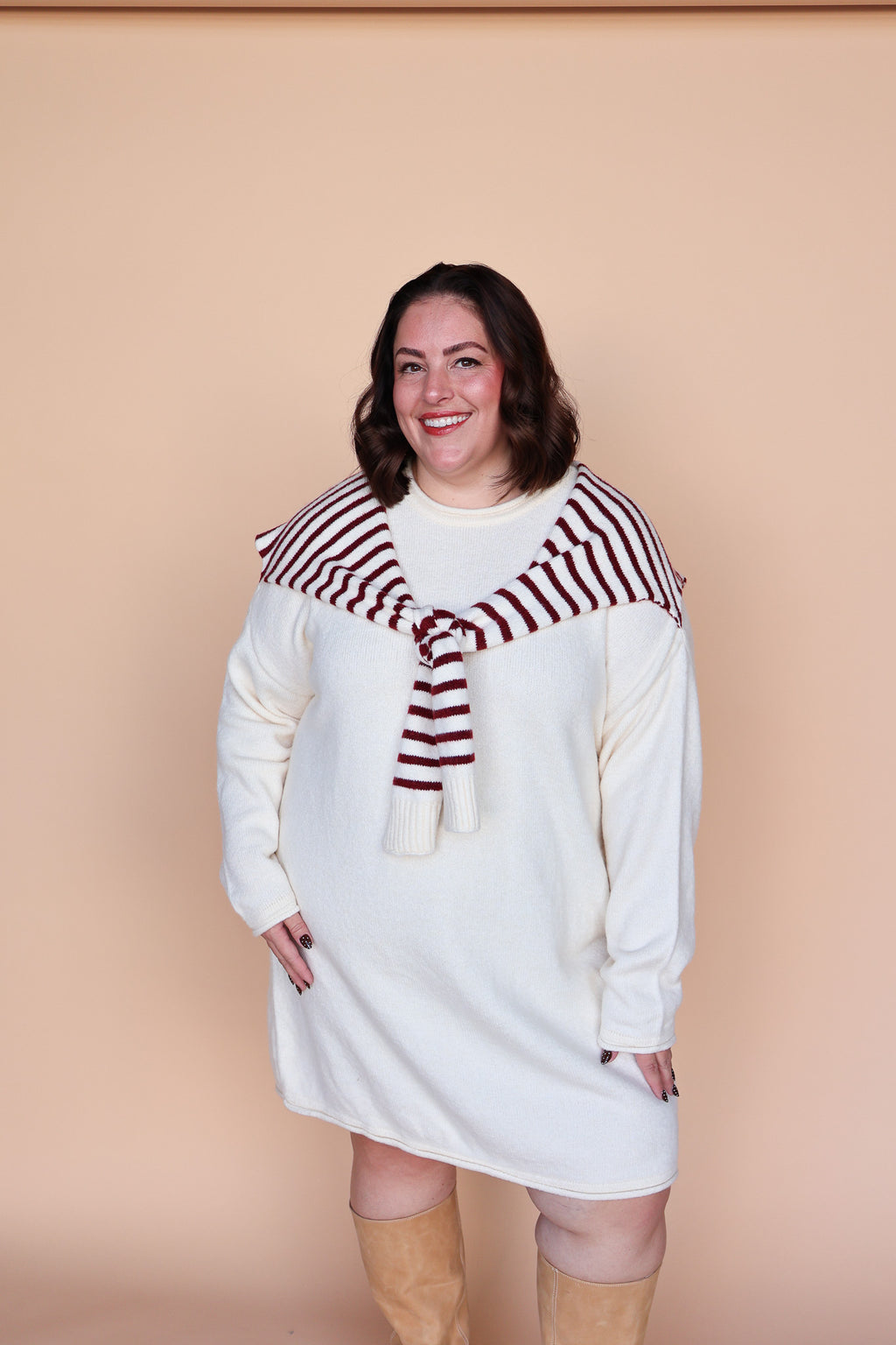 Sloane Layered Sweater Knit Dress in Cream