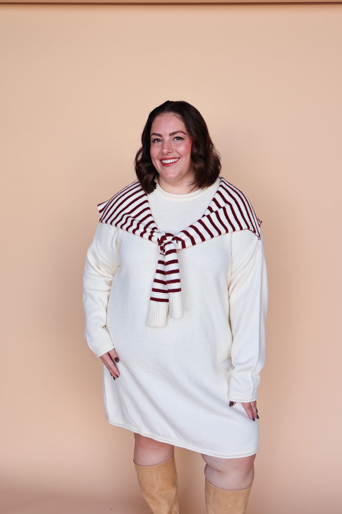 Sloane Layered Sweater Knit Dress in Cream