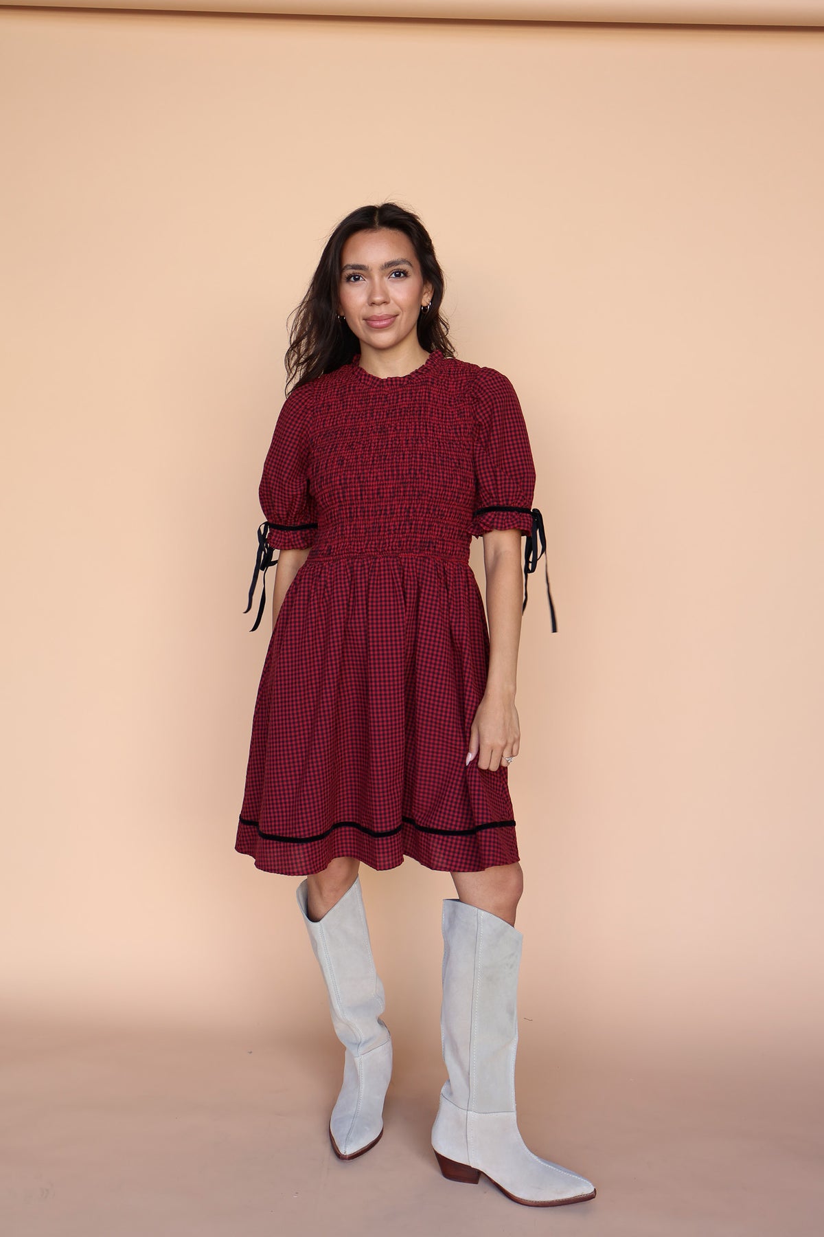 Sutton Gingham Dress in Berry Red Secondary image