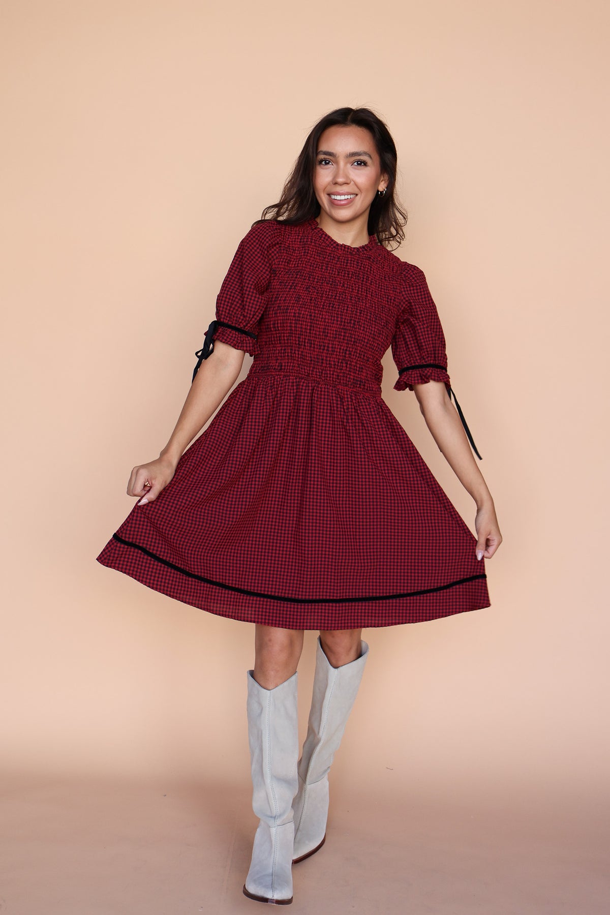 Sutton Gingham Dress in Berry Red