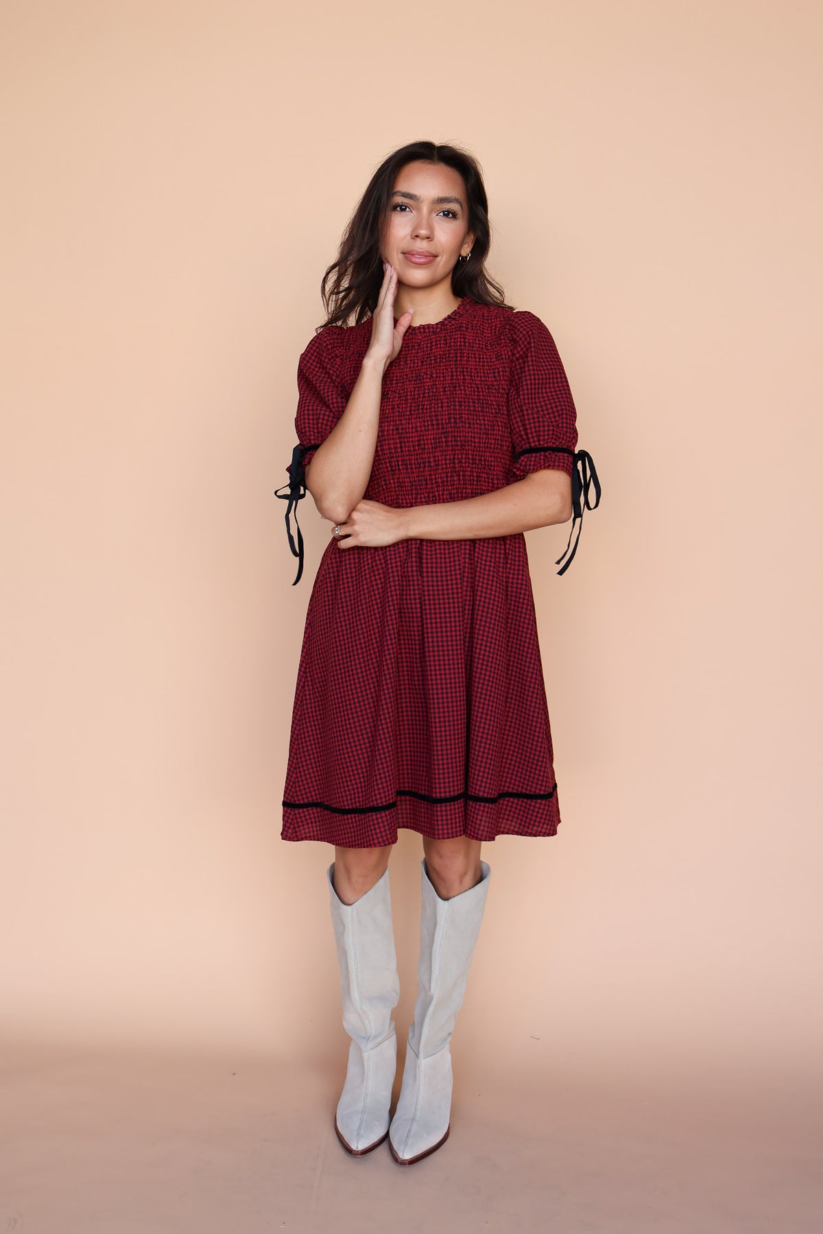 Sutton Gingham Dress in Berry Red