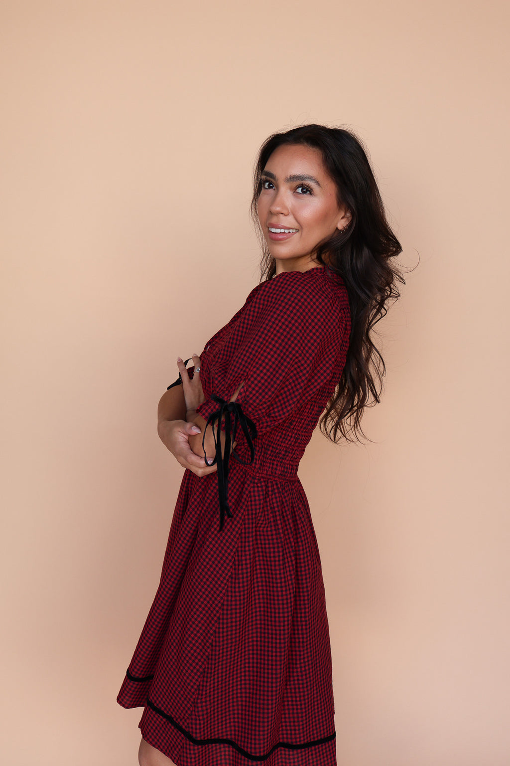 Sutton Gingham Dress in Berry Red