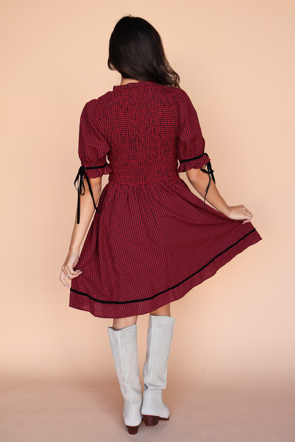Sutton Gingham Dress in Berry Red