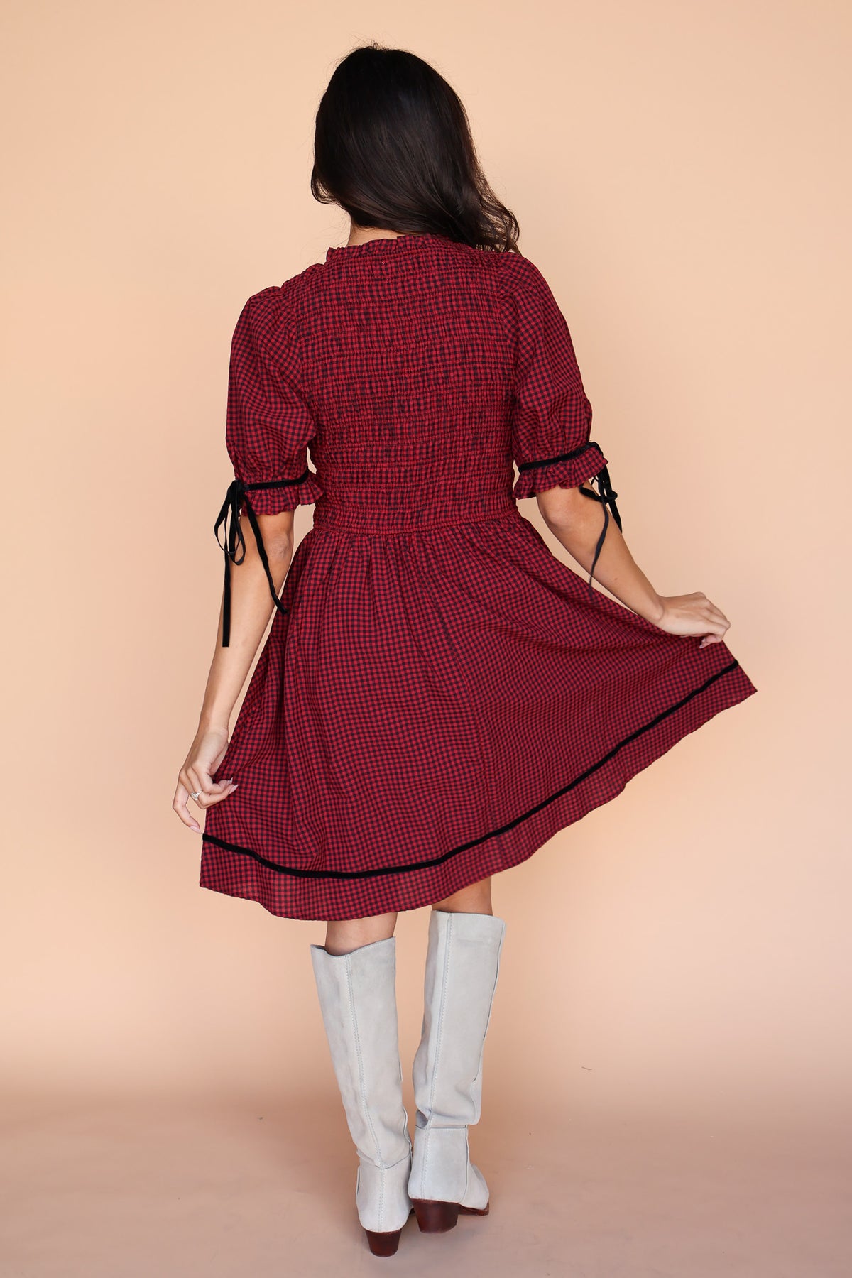 Sutton Gingham Dress in Berry Red