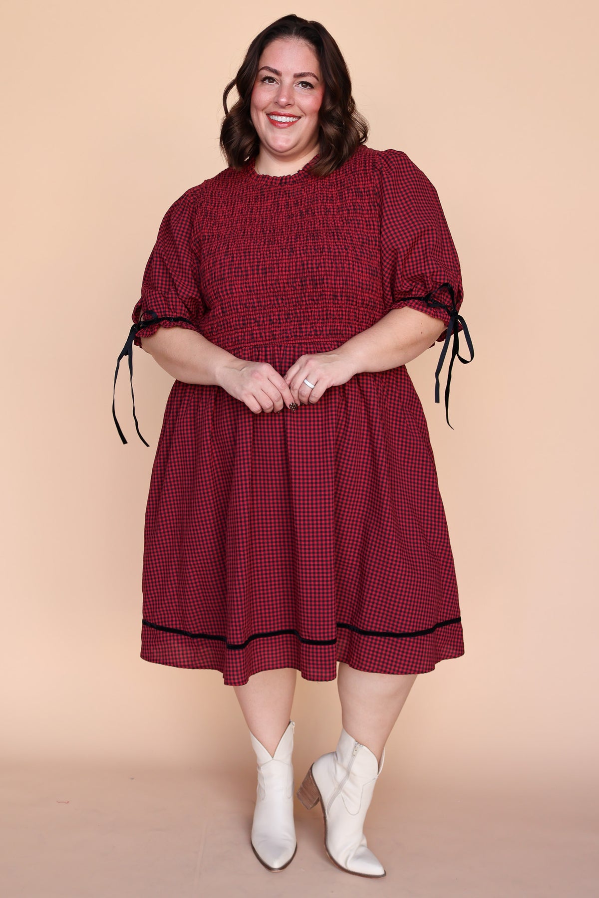 Sutton Gingham Dress in Berry Red Main image