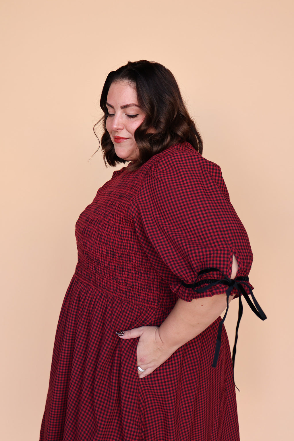 Sutton Gingham Dress in Berry Red