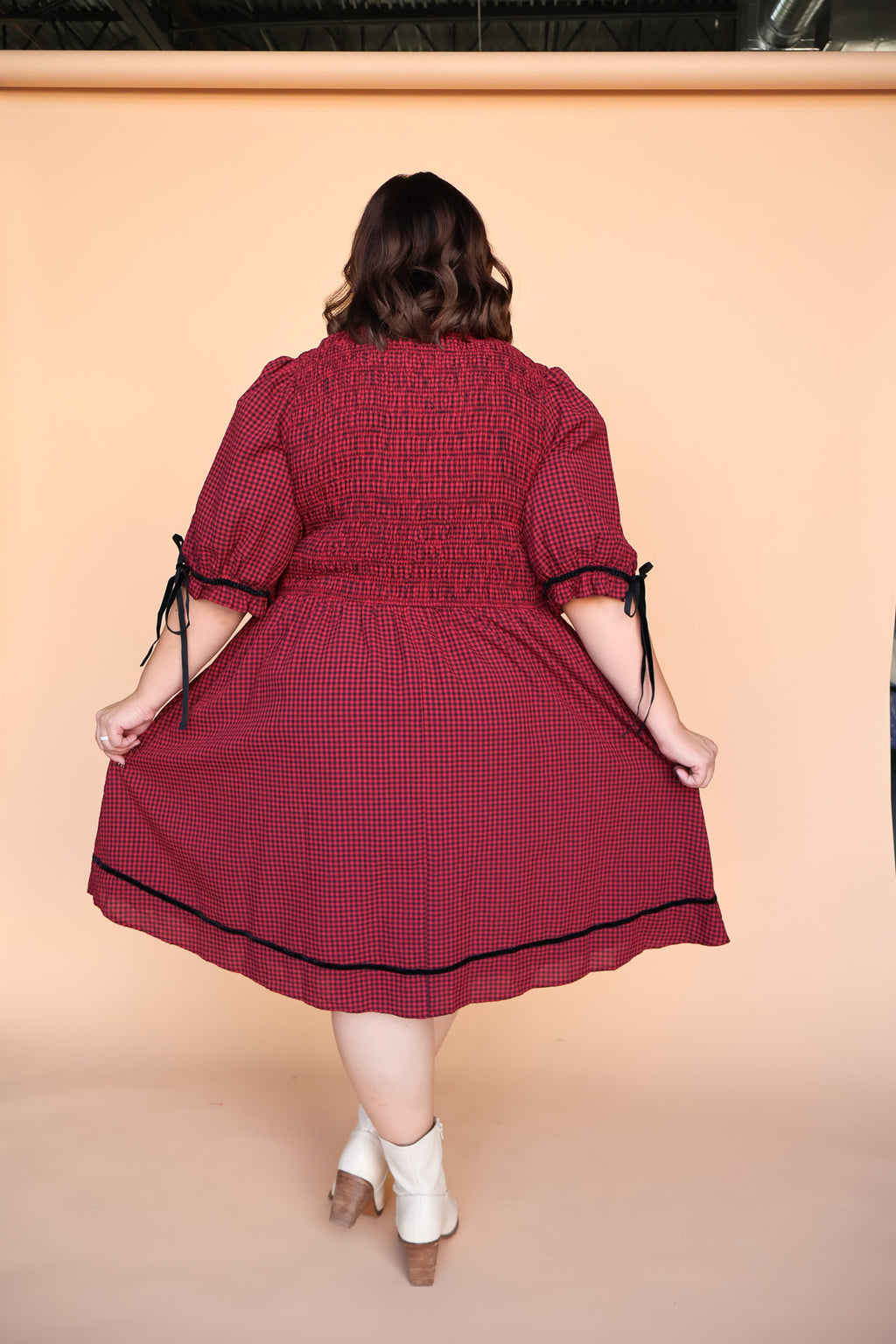 Sutton Gingham Dress in Berry Red