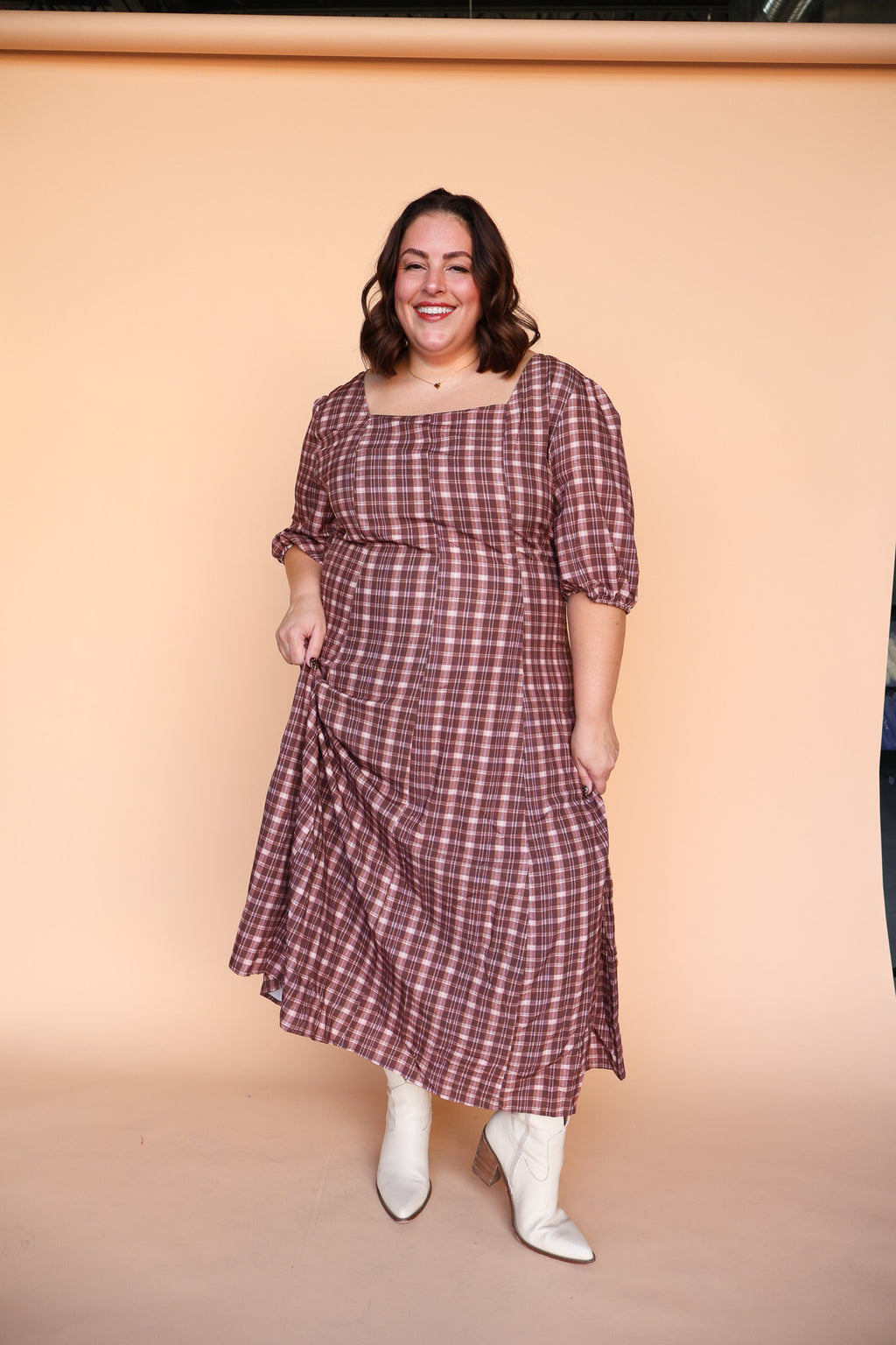 Bria Plaid Midi in Marsala