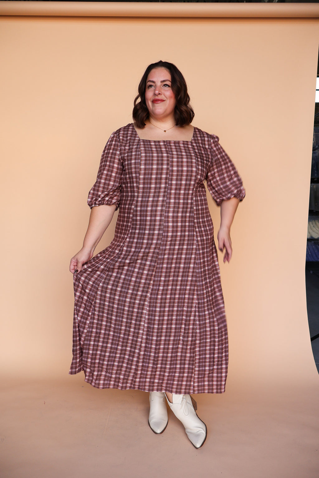 Bria Plaid Midi in Marsala
