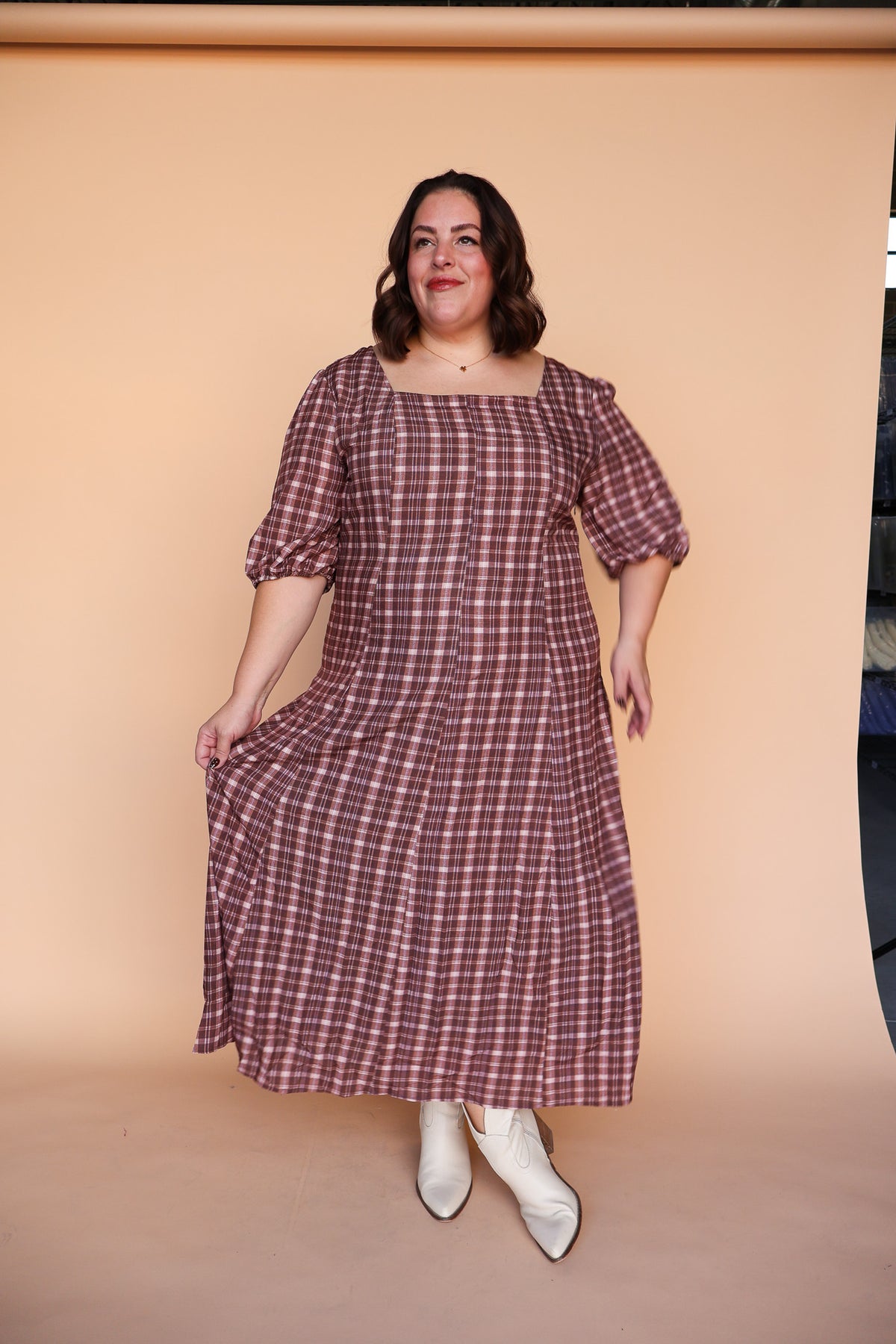 Bria Plaid Midi in Marsala