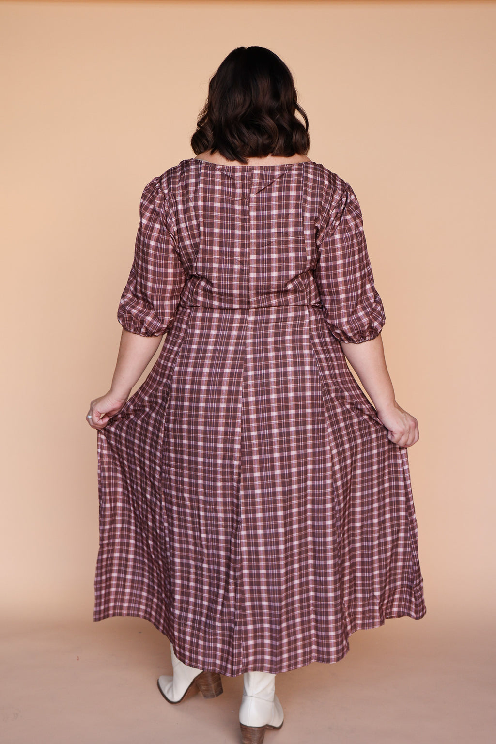 Bria Plaid Midi in Marsala