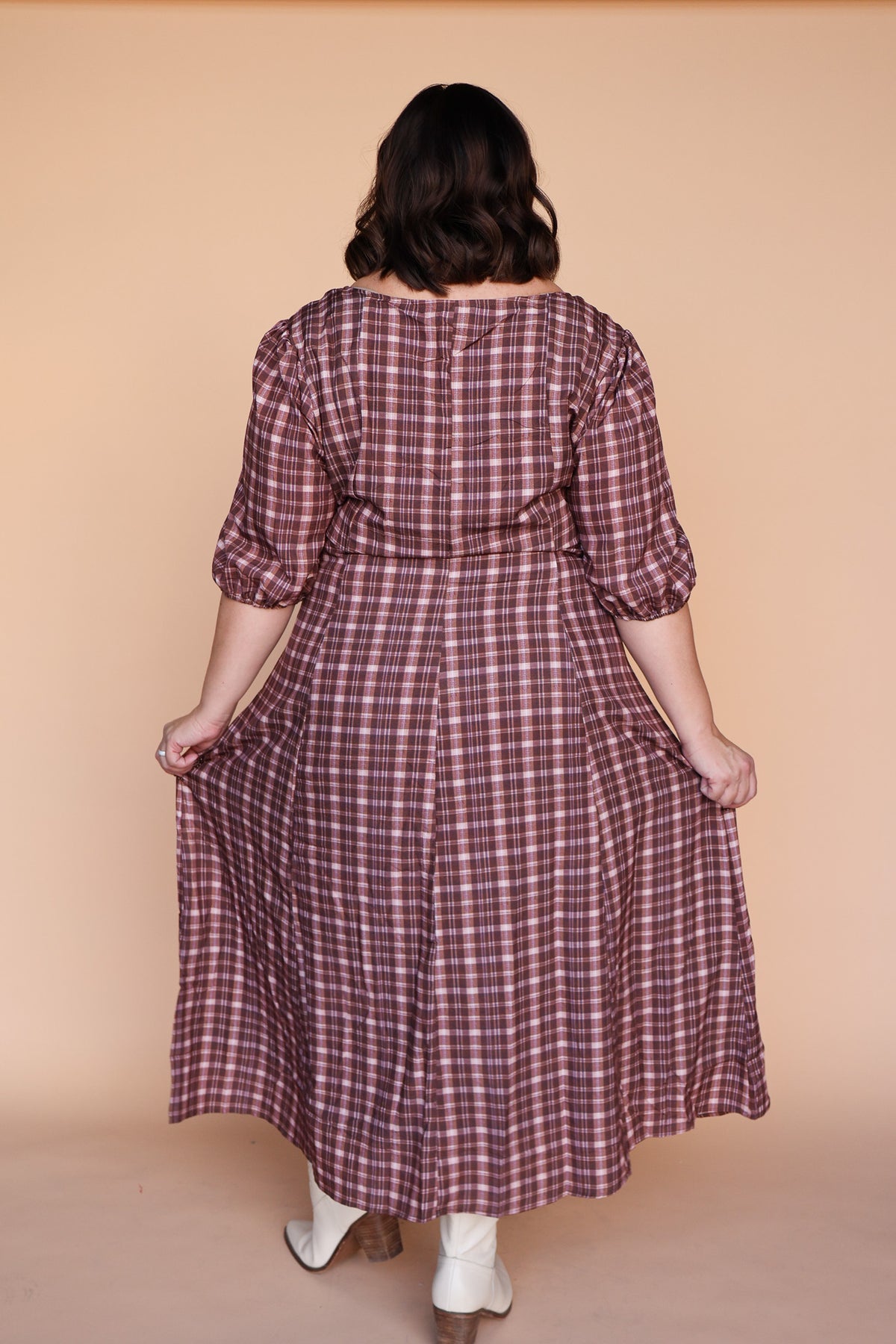 Bria Plaid Midi in Marsala