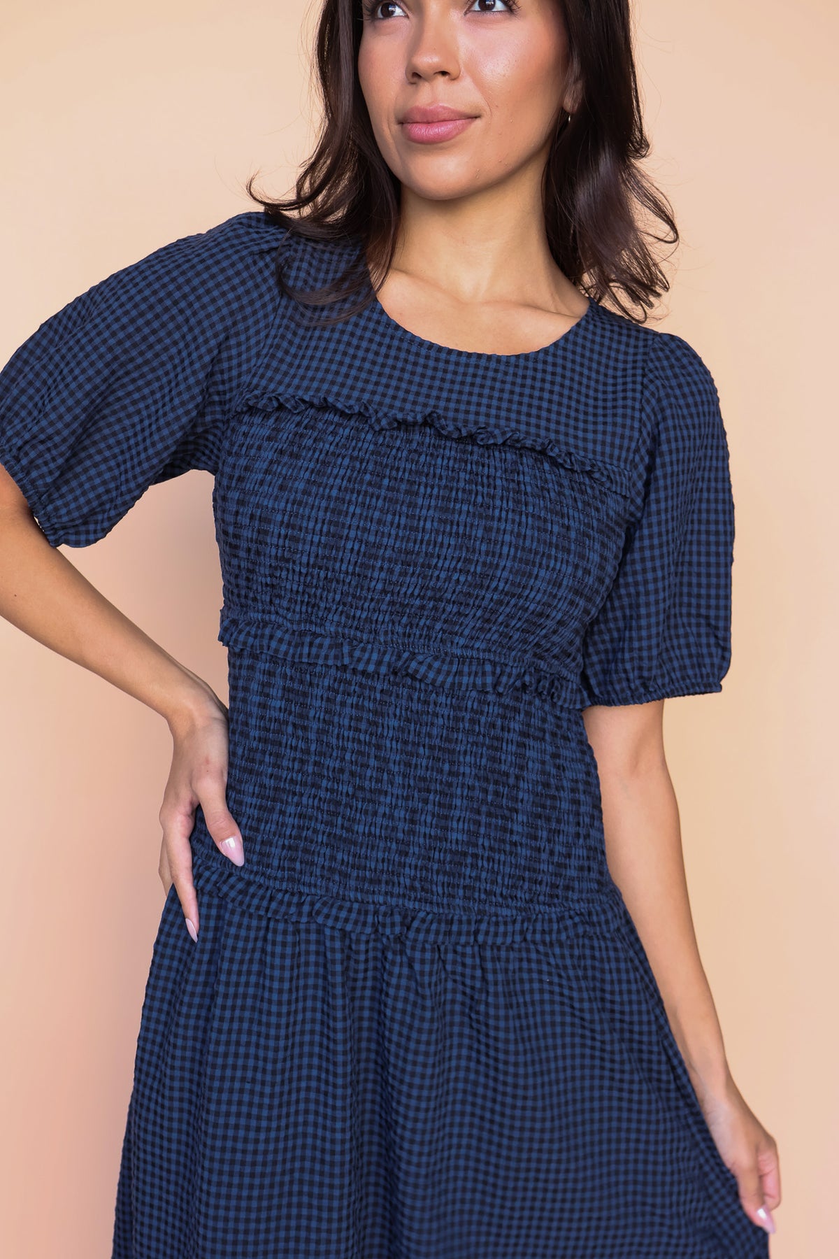 Sutton Gingham Smocked Maxi in Navy Secondary image