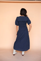 Sutton Gingham Smocked Maxi in Navy