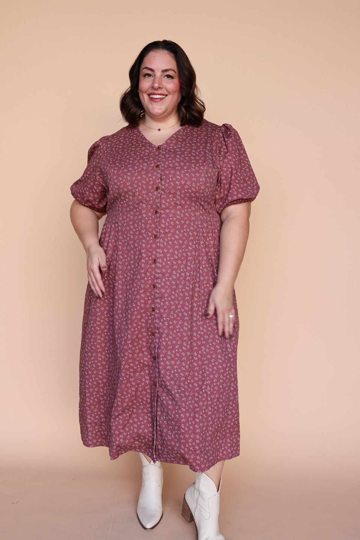 Berry Floral Dress in Marsala