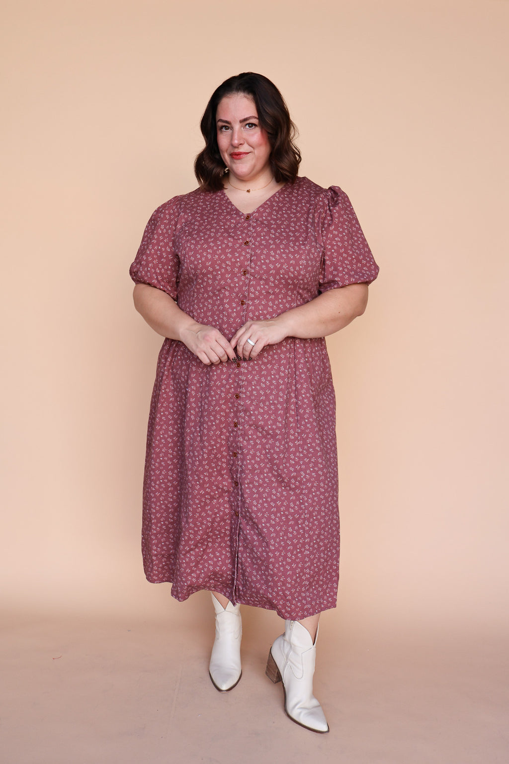 Berry Floral Dress in Marsala