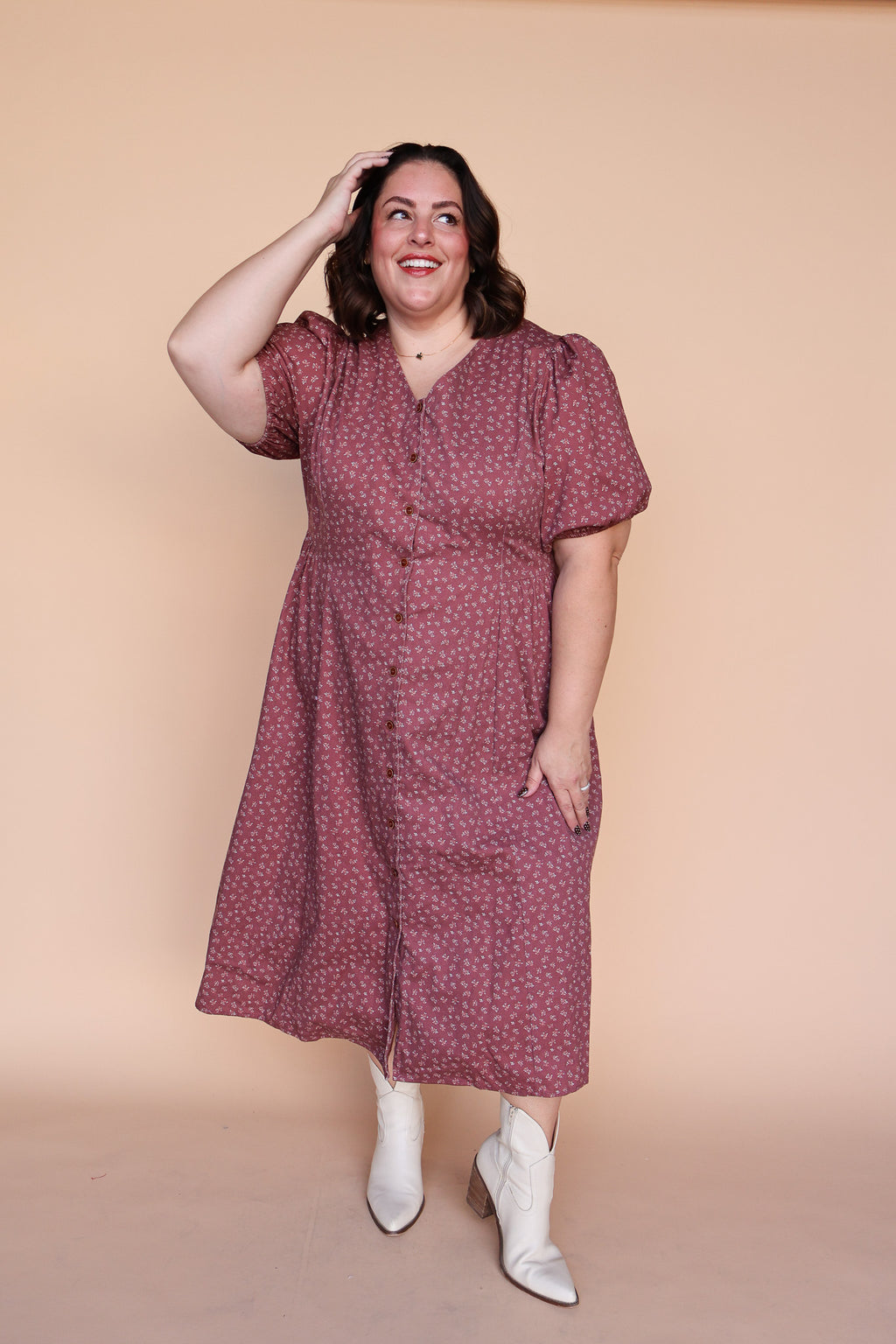 Berry Floral Dress in Marsala