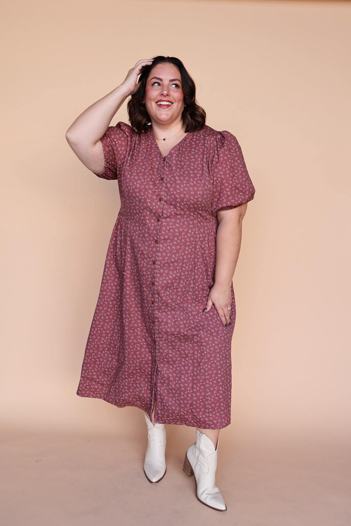 Berry Floral Dress in Marsala