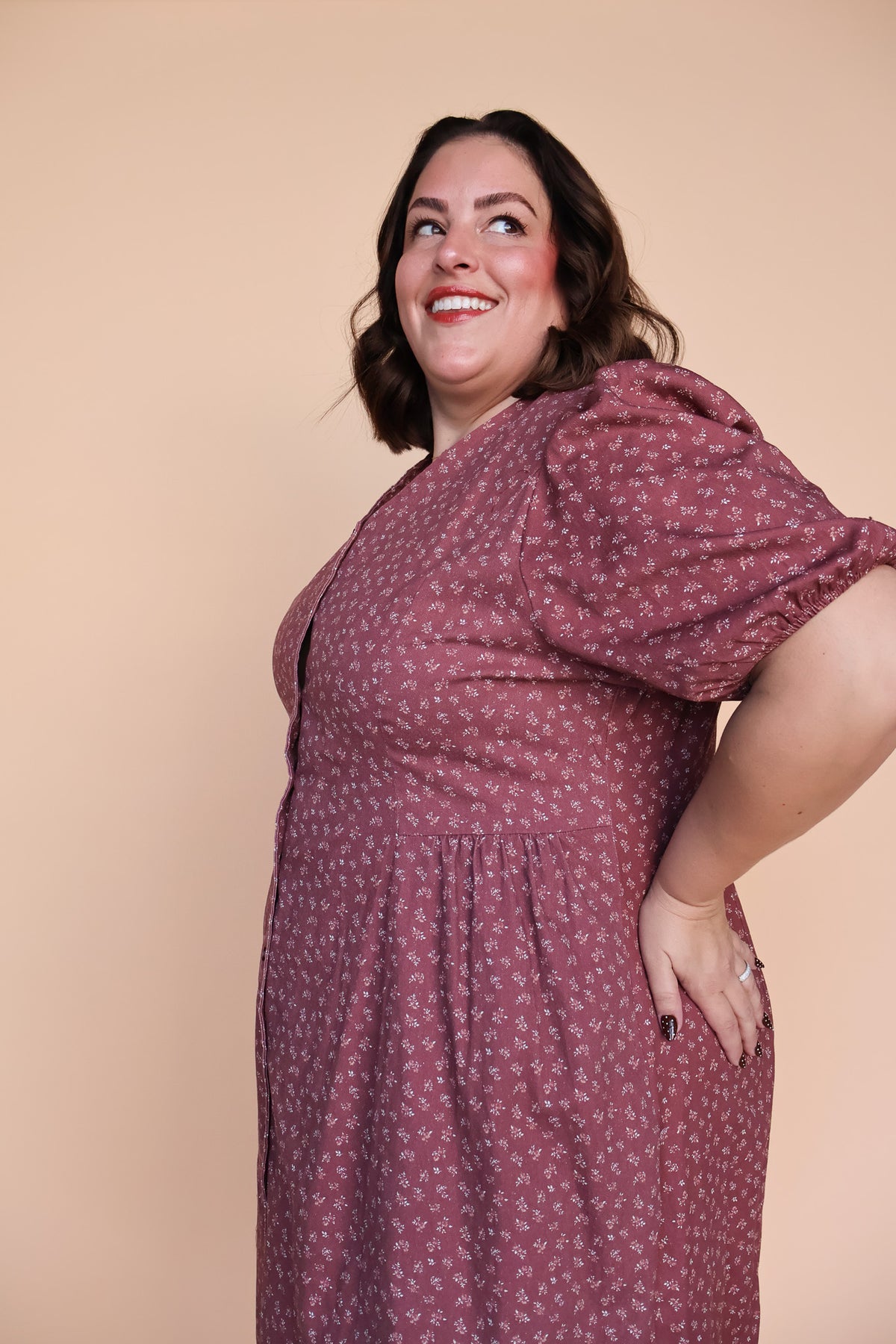 Berry Floral Dress in Marsala