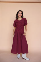 Sutton Gingham Smocked Maxi in Berry Red