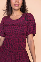 Sutton Gingham Smocked Maxi in Berry Red