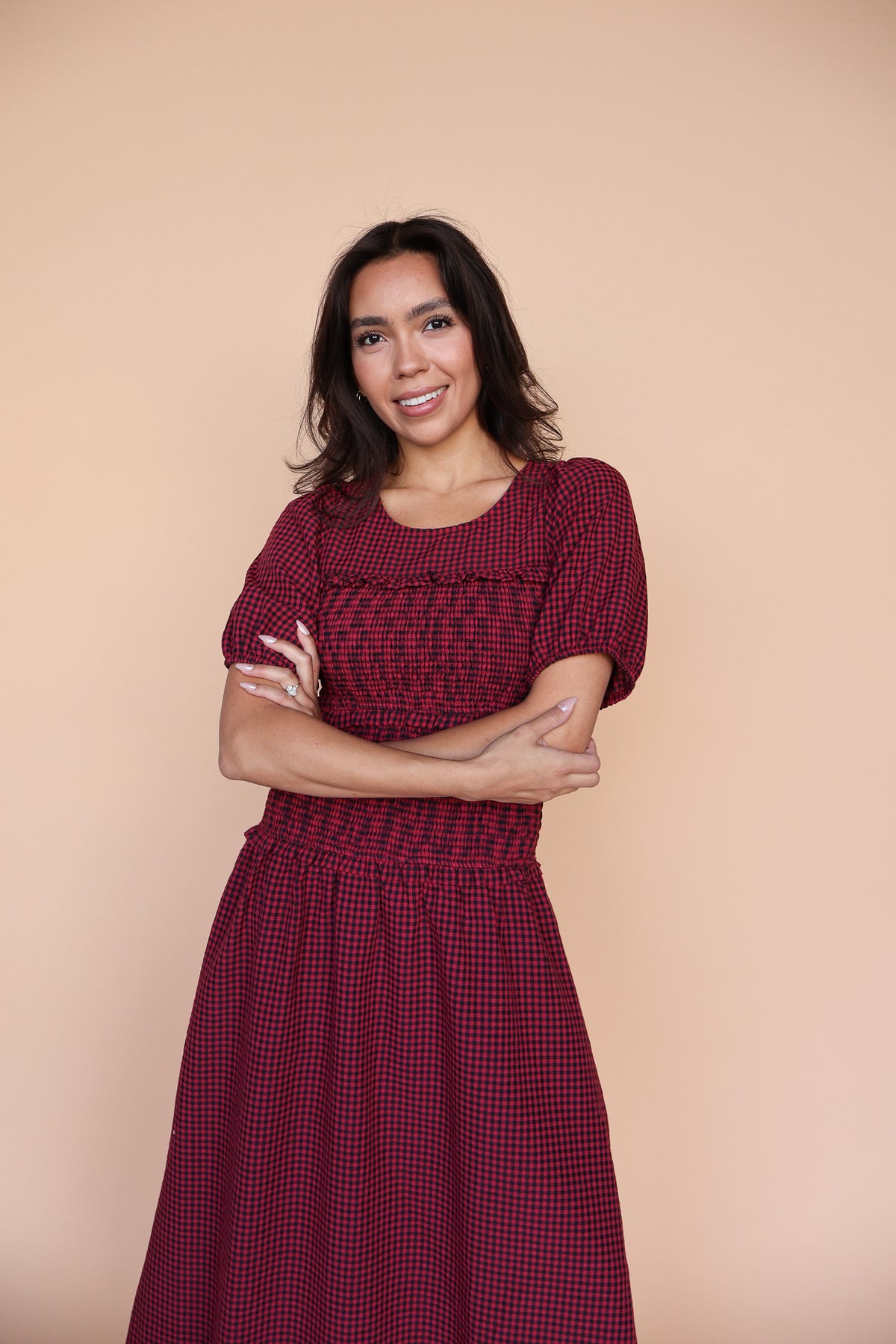 Sutton Gingham Smocked Maxi in Berry Red Secondary image