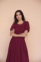 Sutton Gingham Smocked Maxi in Berry Red
