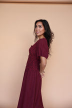 Sutton Gingham Smocked Maxi in Berry Red