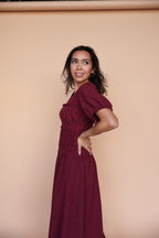 Sutton Gingham Smocked Maxi in Berry Red