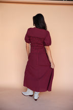 Sutton Gingham Smocked Maxi in Berry Red