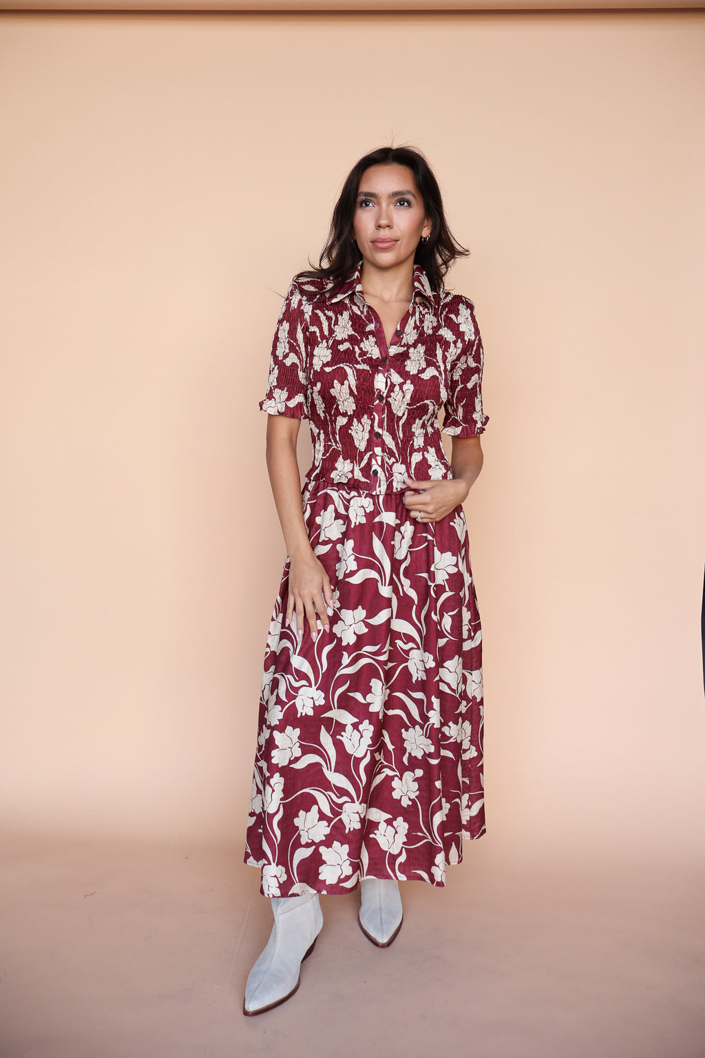 Everly Floral Skirt in Red