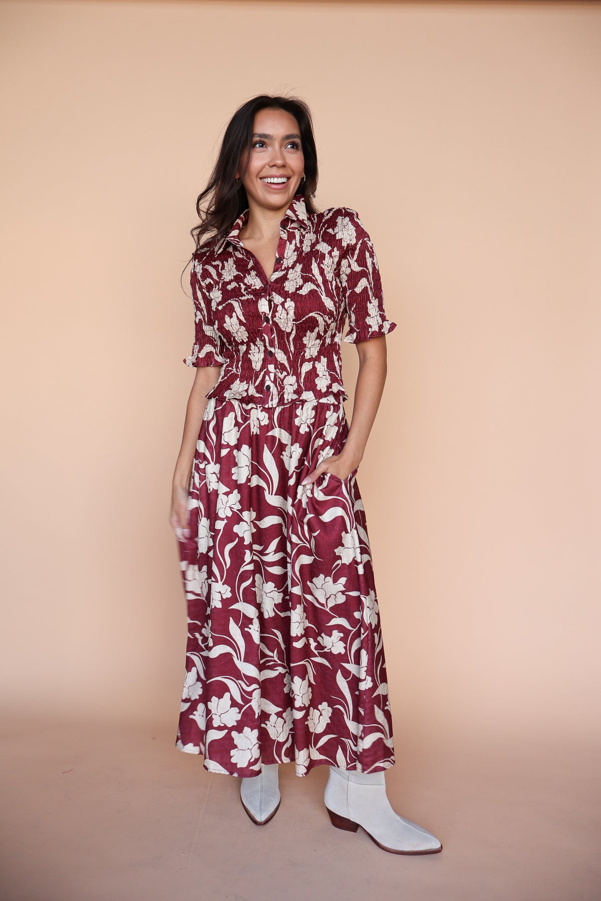 Everly Floral Skirt in Red