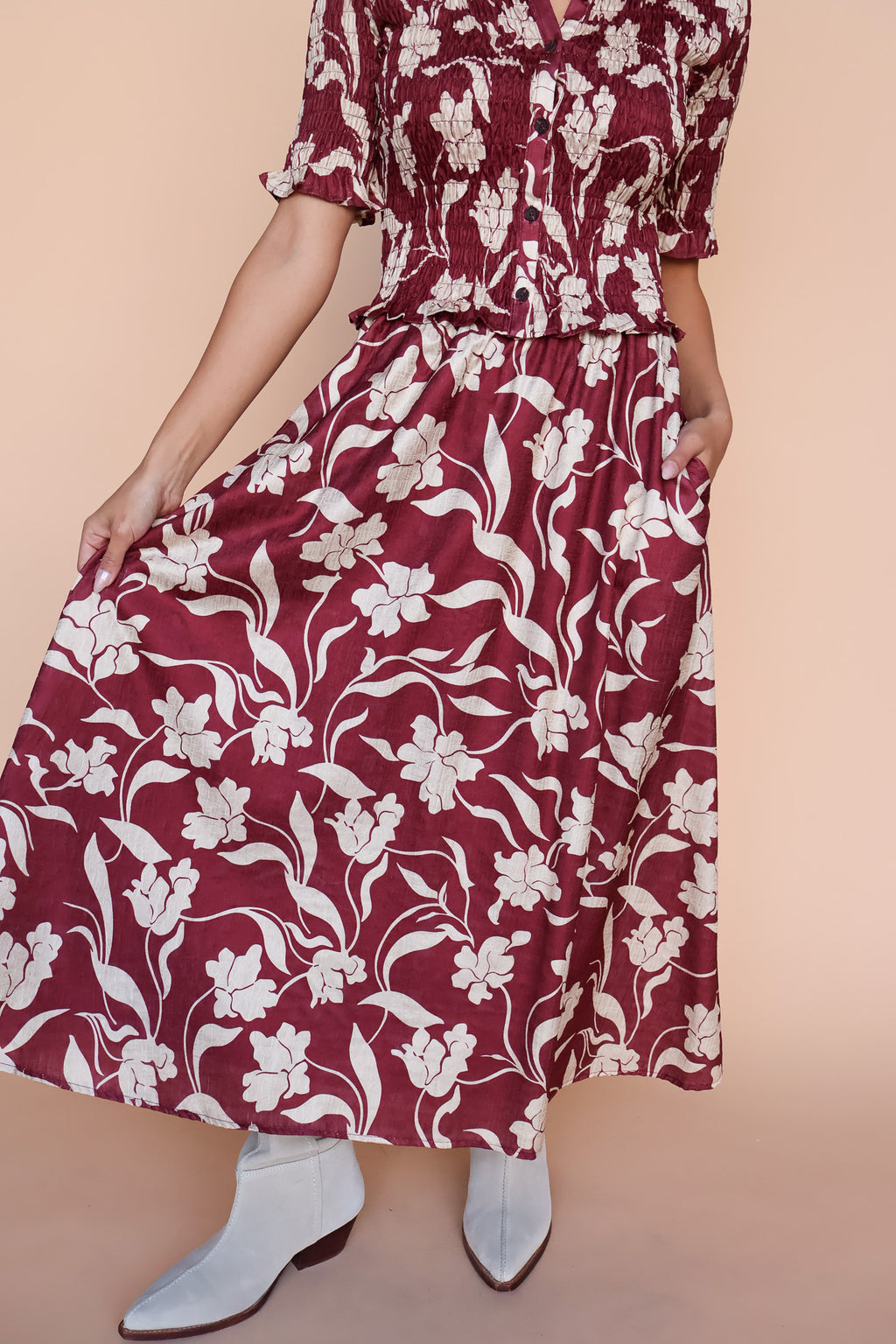 Everly Floral Skirt in Red