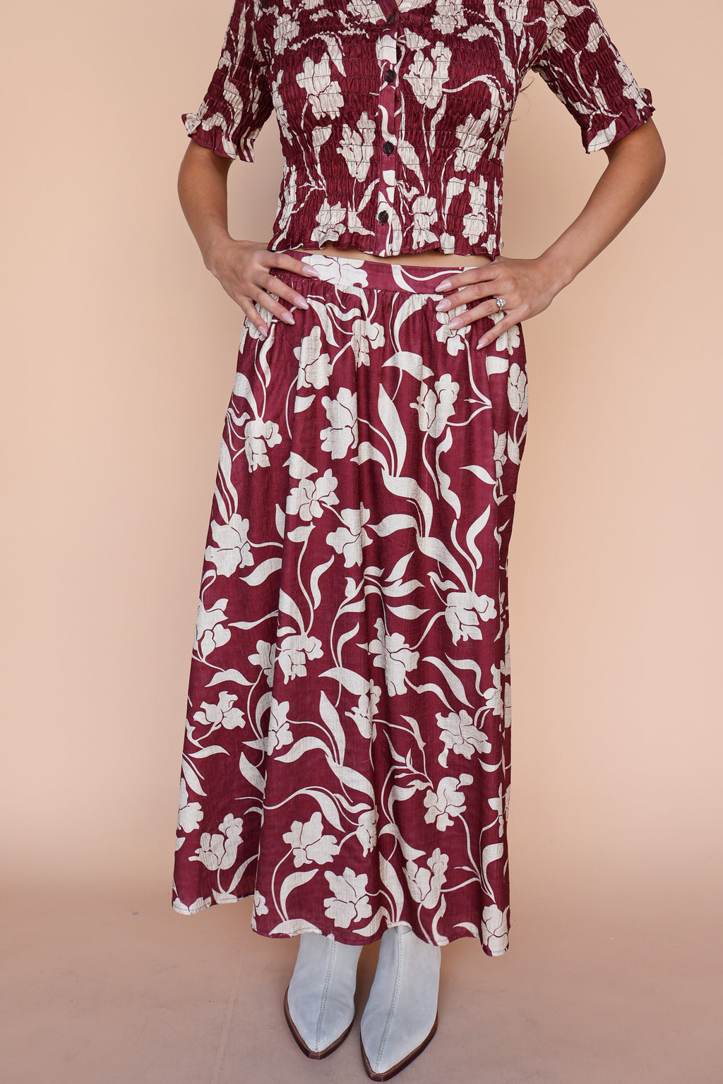 Everly Floral Skirt in Red