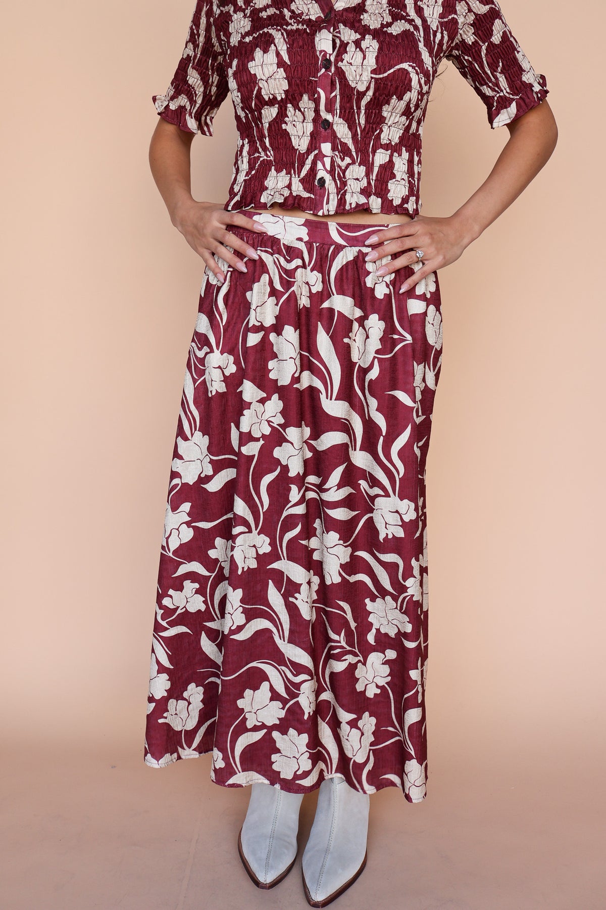 Everly Floral Skirt in Red