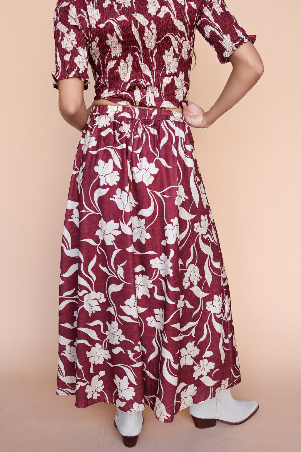 Everly Floral Skirt in Red