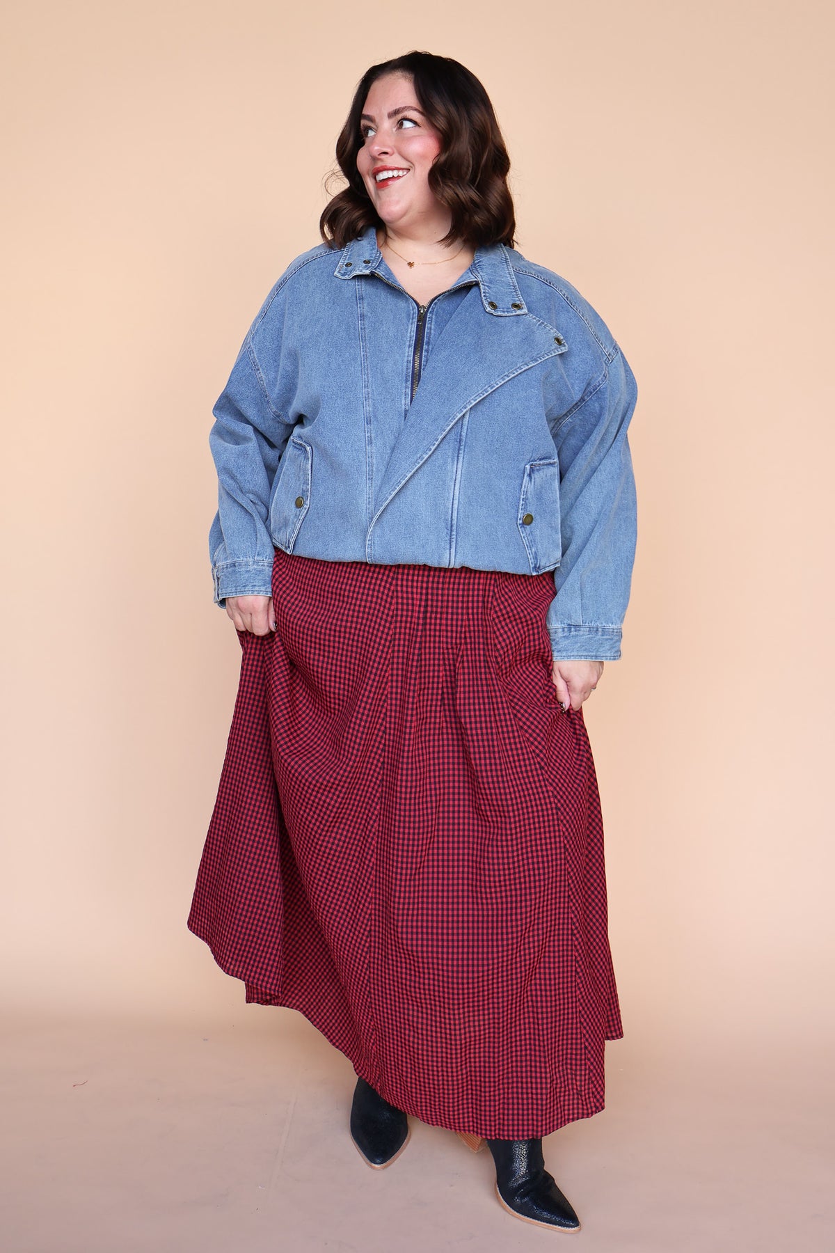 Sutton Gingham Skirt in Berry Red Secondary image