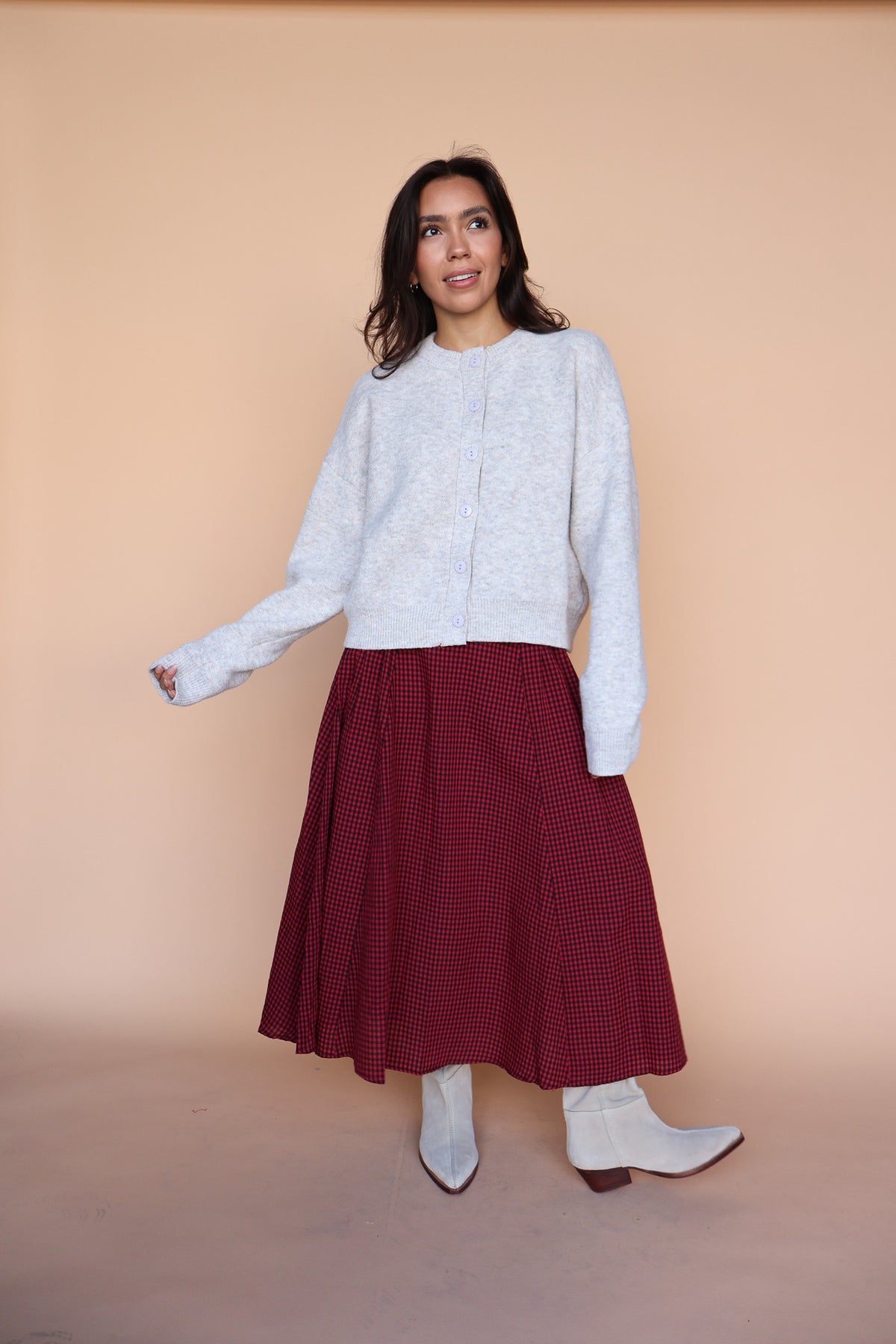 Sutton Gingham Skirt in Berry Red