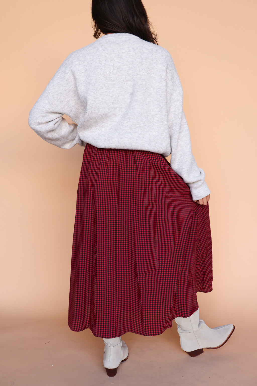 Sutton Gingham Skirt in Berry Red