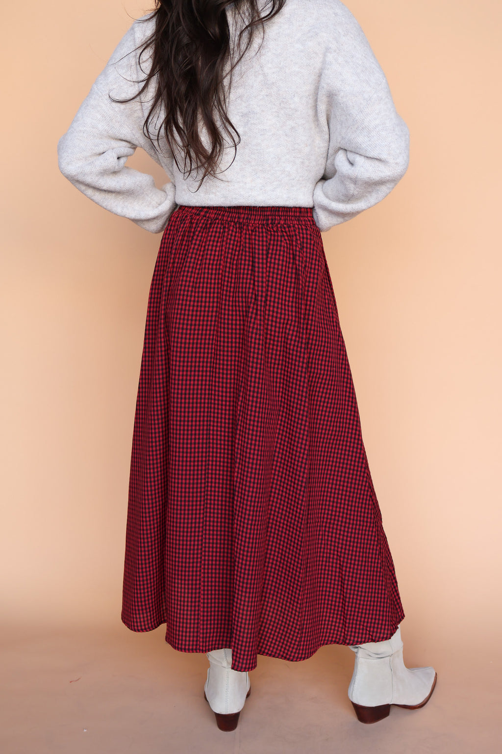 Sutton Gingham Skirt in Berry Red