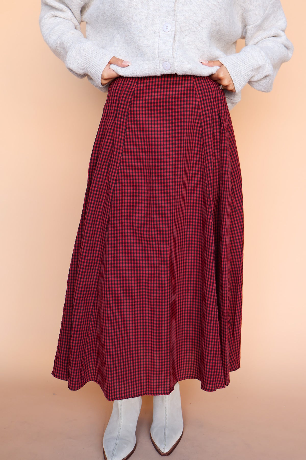 Sutton Gingham Skirt in Berry Red