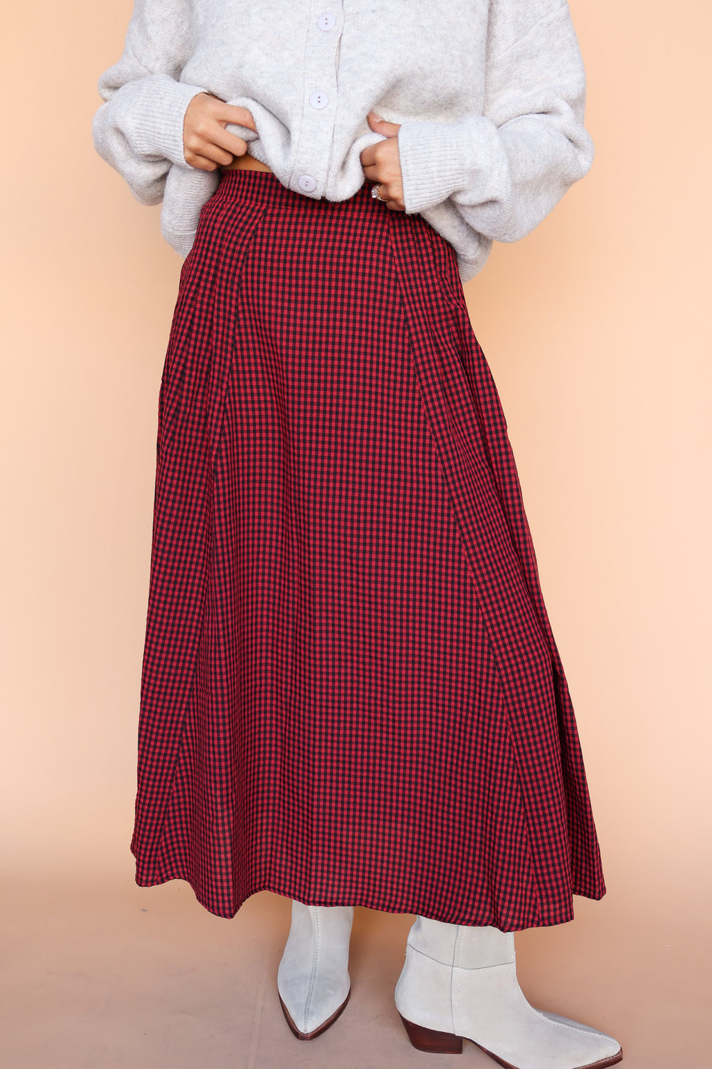 Sutton Gingham Skirt in Berry Red