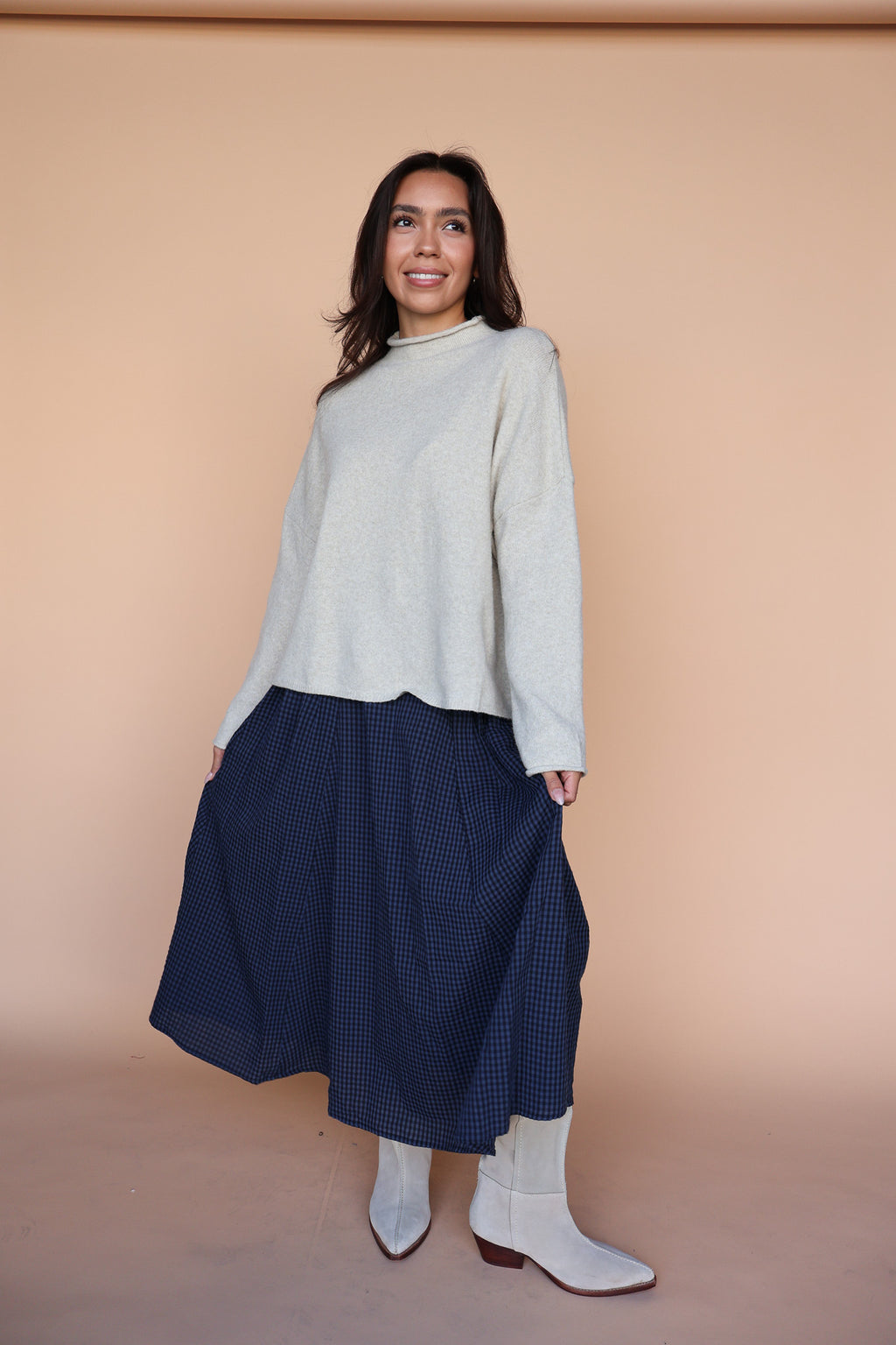 Sutton Gingham Skirt in Navy
