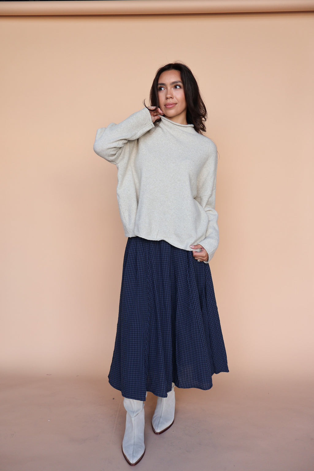 Sutton Gingham Skirt in Navy