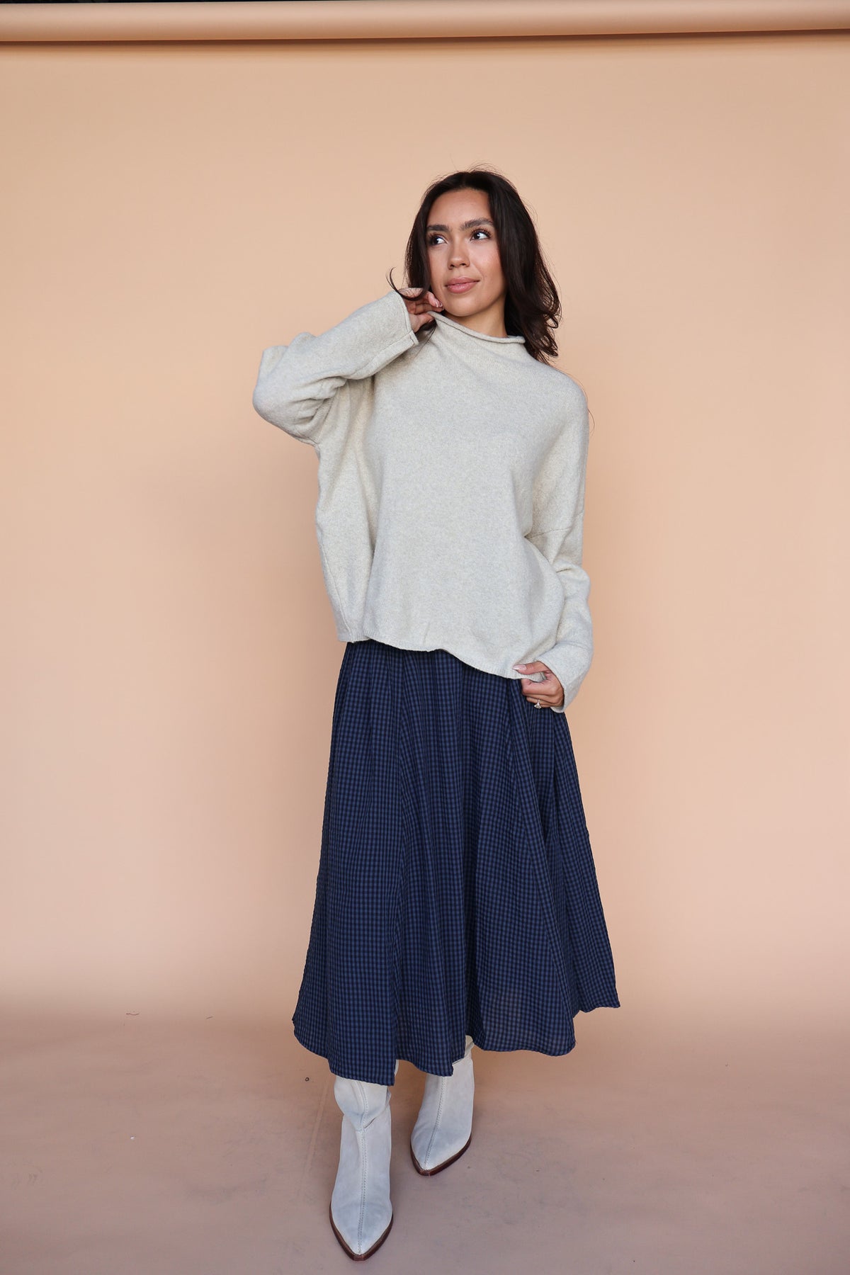 Sutton Gingham Skirt in Navy