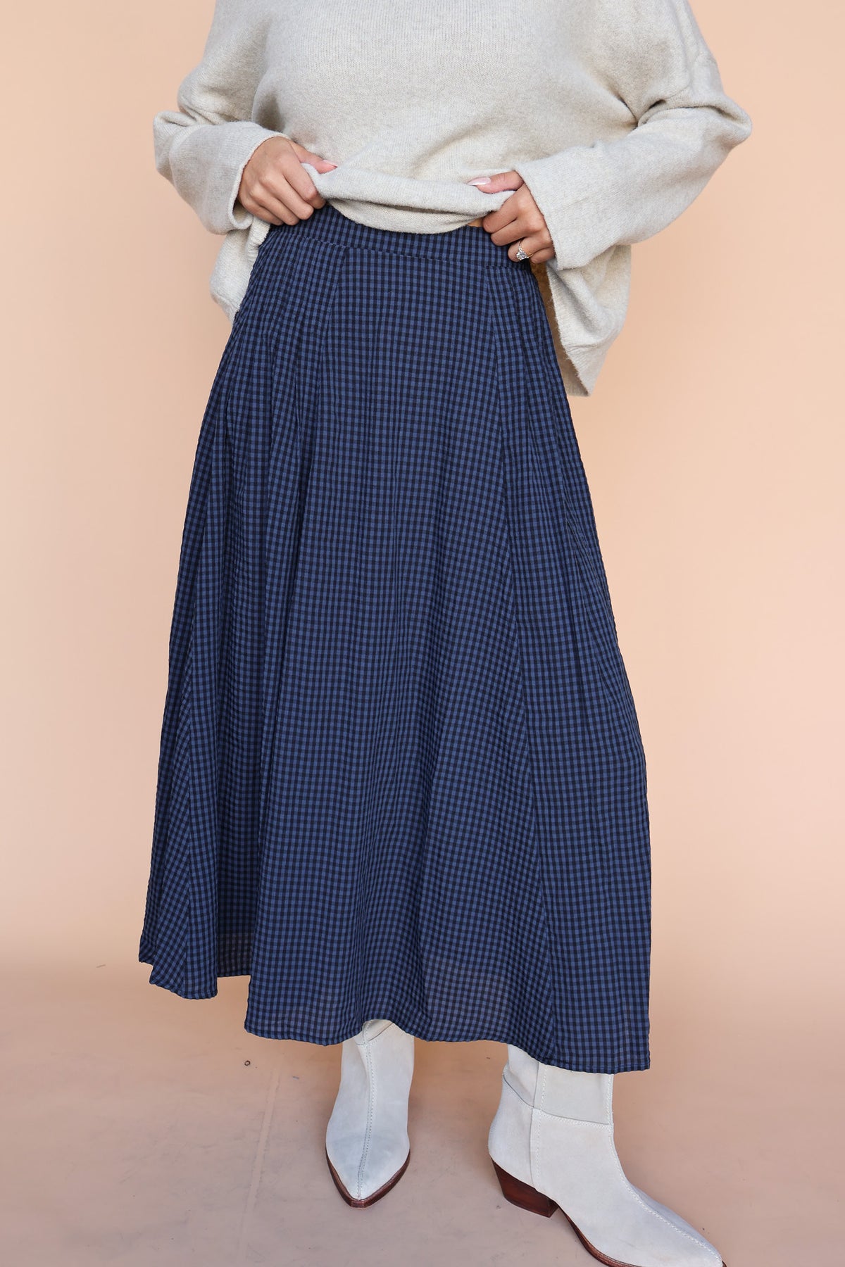 Sutton Gingham Skirt in Navy Main image