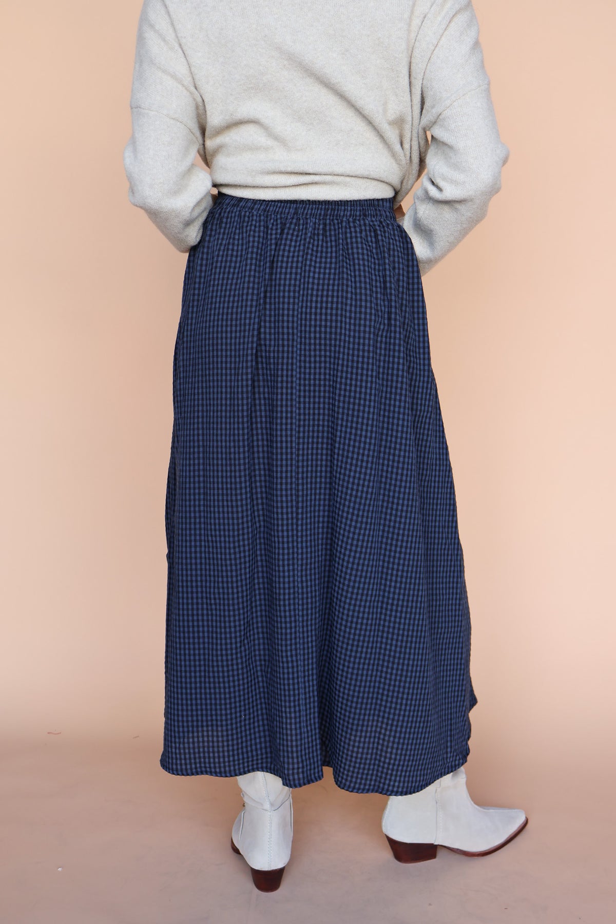 Sutton Gingham Skirt in Navy