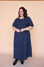 Sutton Gingham Smocked Maxi in Navy